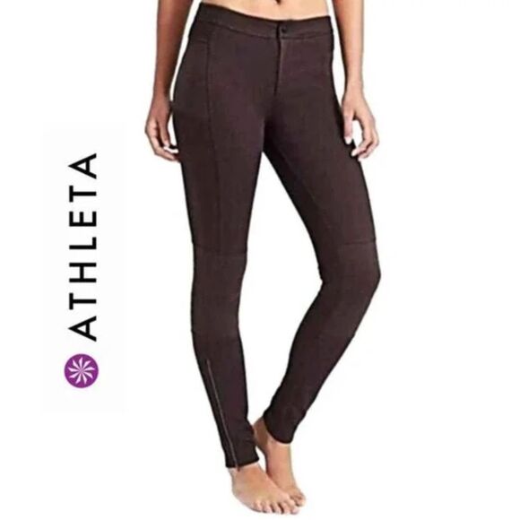 Athleta PURPLE BROWN TRAIL SETTER PONTE MOTIONS MOTO PANTS 4 petite - Picture 1 of 6